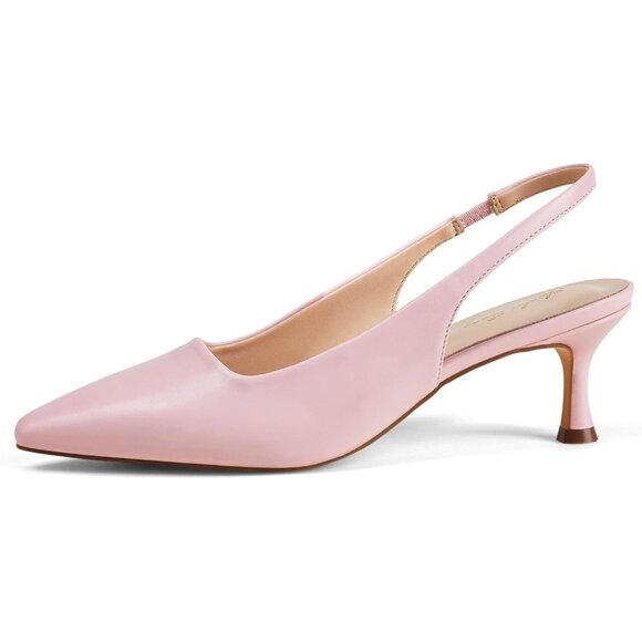 🆕Women Pink Trendy Closed Toe Sling Back Kitten Heels Low Dressy Pumps - Picture 1 of 8